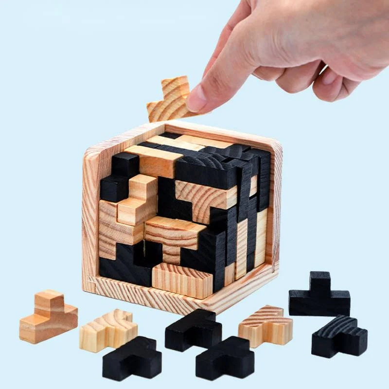 Creative 3D Wooden Cube Puzzle Ming Luban Interlocking Educational