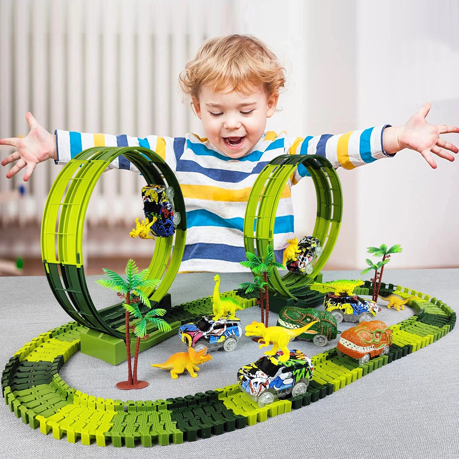 Magic Climbing electric dinosaur car Track Railway Toy Car Set